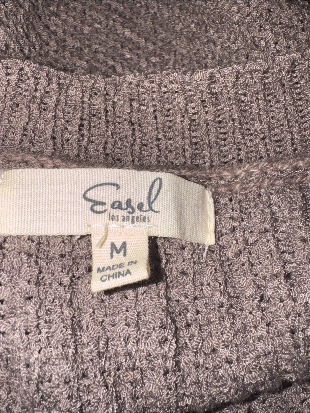 easel Taupe Distressed Scoop Neck Knit Sweater